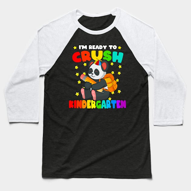 Cute Panda I'm Ready To Crush Kindergarten Back to School Baseball T-Shirt by Rebrand